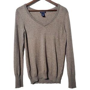 Gap Womens Cashmere Blend Pullover Sweater Size S Tan Longsleeve V-Neck 2000s